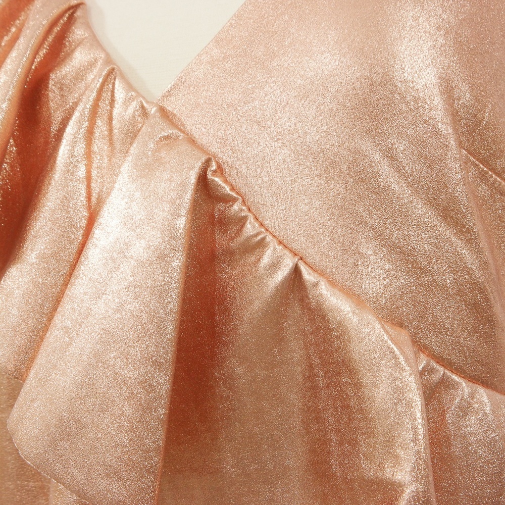 Rose Gold Metallic Ruffle Faux Suede Party Dress - Picture 7 of 8